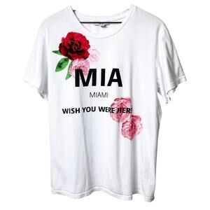 Mia Miami Wish You Were Here White Women Cotton T SIZE LARGE